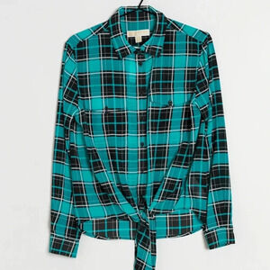 {MICHAEL Michael Kors} Plaid Button-down Blouse with Front Knot - Size Medium